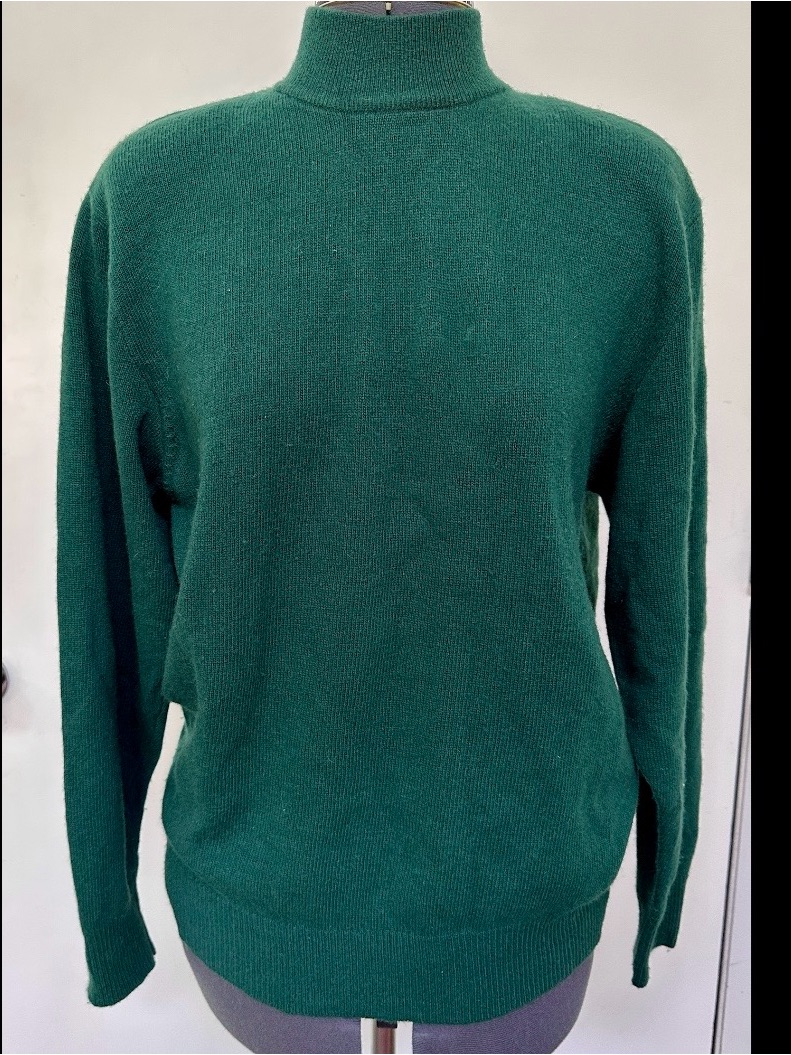 Vintage 1990s Neiman Marcus Dark Forest Green 100% Cashmere Sweater Mock Neck Xl